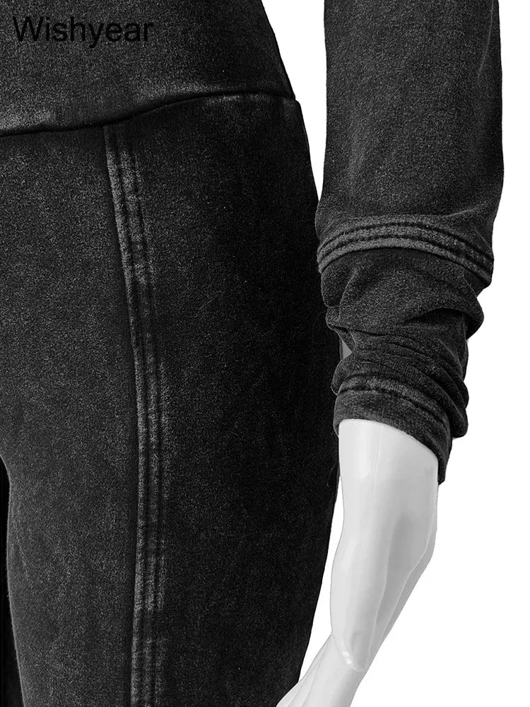 Sportswear Wash Retro Two 2 Piece Pants Set Sales Fall Winter Women Hoodies Jacket and Flared Trousers Suit Athletic Pink Outfit - Evallys.com