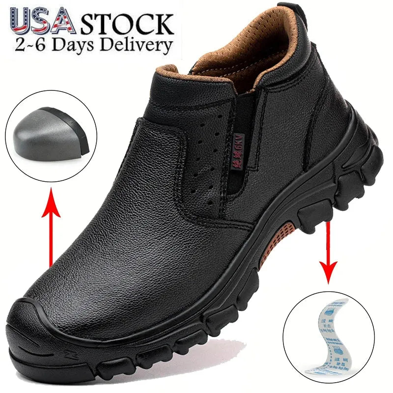 Mens Work Boots Composite Toe Safety Footwear Metatarsal Guard Puncture-Proof Construction Work Shoes Anti-Slip Rubber Outsole - Evallys.com