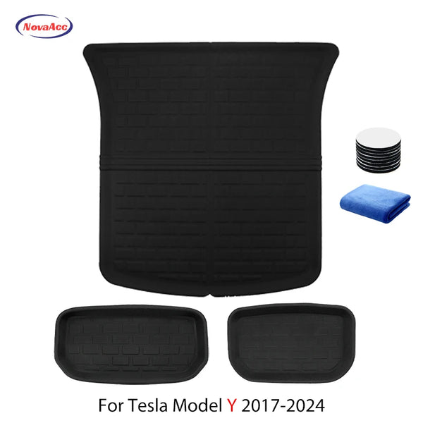 NovaAcc For Tesla Floor Mats Model Y 2017-2024 Left Rudder All Weather Waterproof Trunk Mats Cargo Liner Trunk Accessories - Evallys.com # #