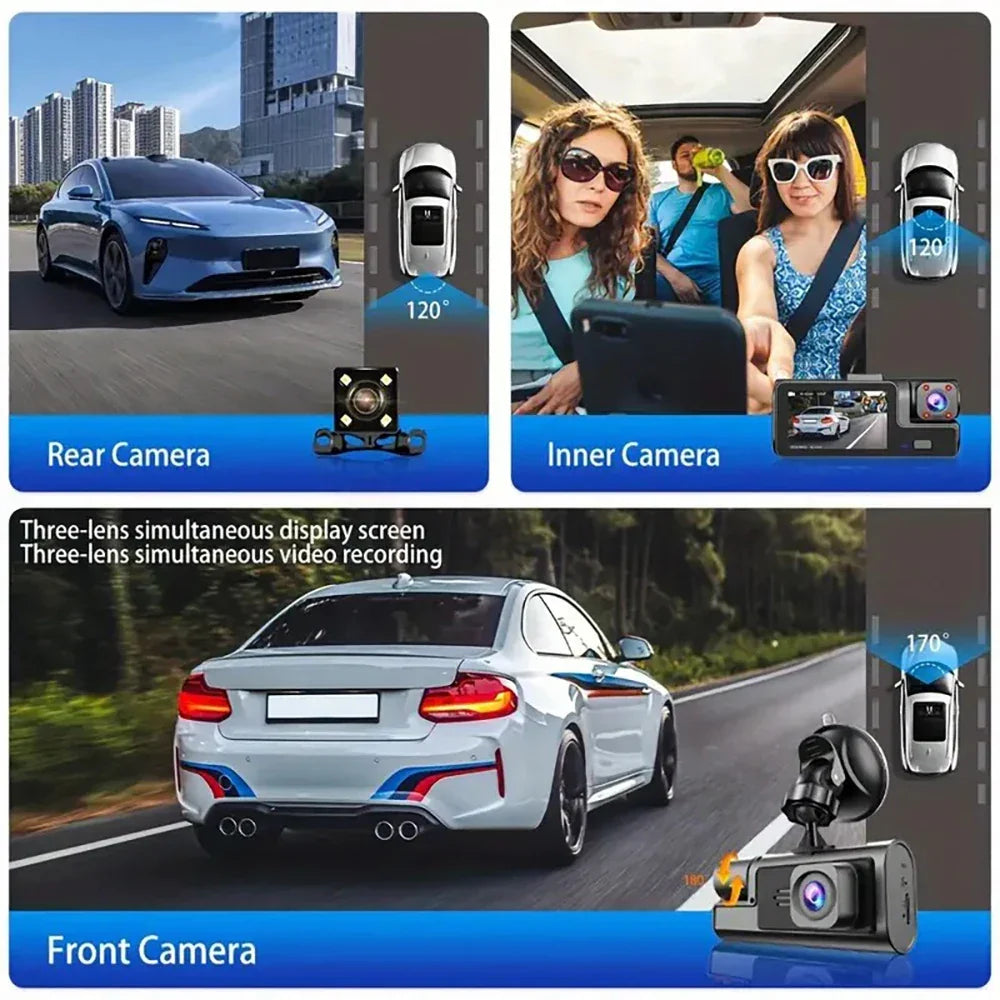 3Camera Dash Cam For Car Camera 1080P Video Recorder WIFI Car DVR Front Rear View Camera Night Vision Black Box Car Accessories - Evallys.com