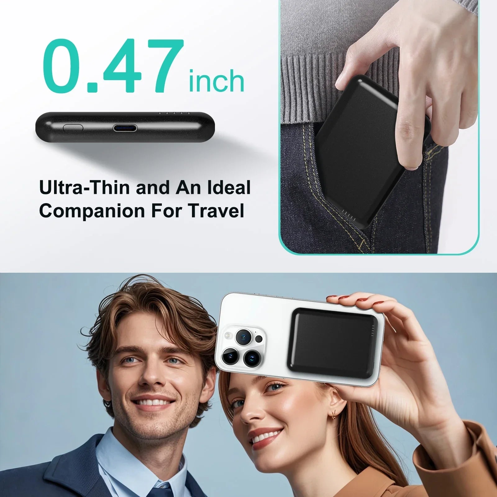 Magnetic Power Bank Portable 5000mAh Wireless Charger 20W With USB-C Cable For IPhone 16/15/14/13/12 Pro/Pro Max/Plus/Mini - Evallys.com