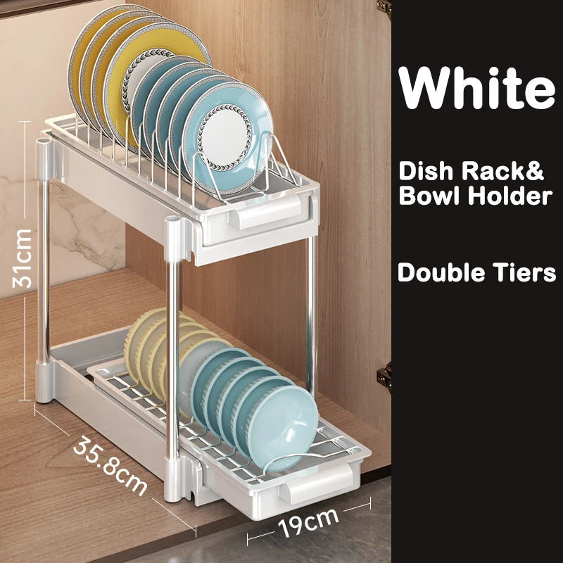 Kitchen Pull Out Dish Racks With Drainboard Drawer Storage Sliding Mesh Cabinet Basket for Accessorie Pull Out Cabinet Organizer