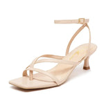 Women's Strappy Kitten Heels Square Toe Flip Flops Low Heels Ankle Strap Party Dress Thong Heeled Sandals - Evallys.com