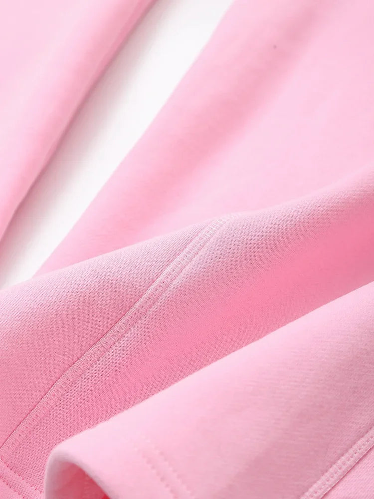TRAF 2024 Spring Female Casual Hoodies Zipper Coats+Elastic Waist Baggy Pants 2 Pieces Set Elegant Loose Solid Pink Grey Pants - Evallys.com