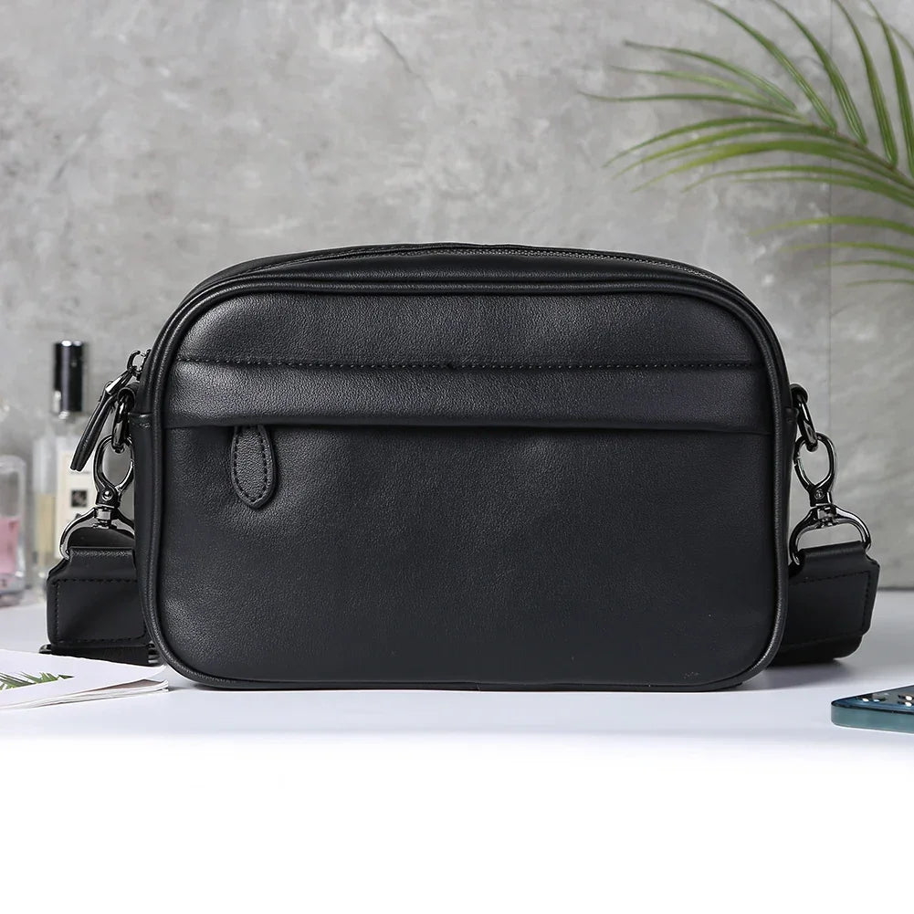 Leather Fashion Crossbody Bag Classic Pattern Casual Business Men Shoulder Crossbody Bag Wide Strap Small Square for Travel Work - Evallys.com