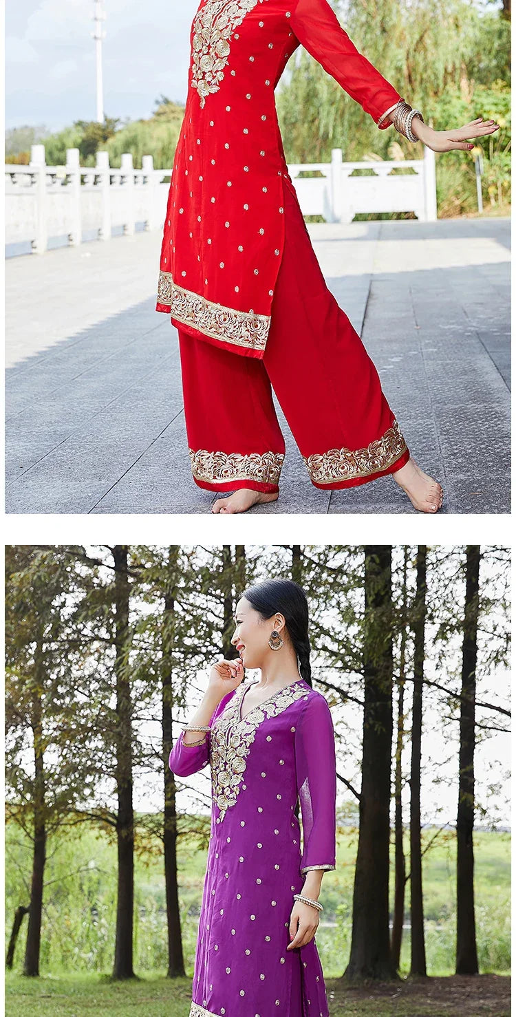 Exotic Indian Dance Dress – Ethnic Sari Style Two-Piece Set for Women - Evallys.com