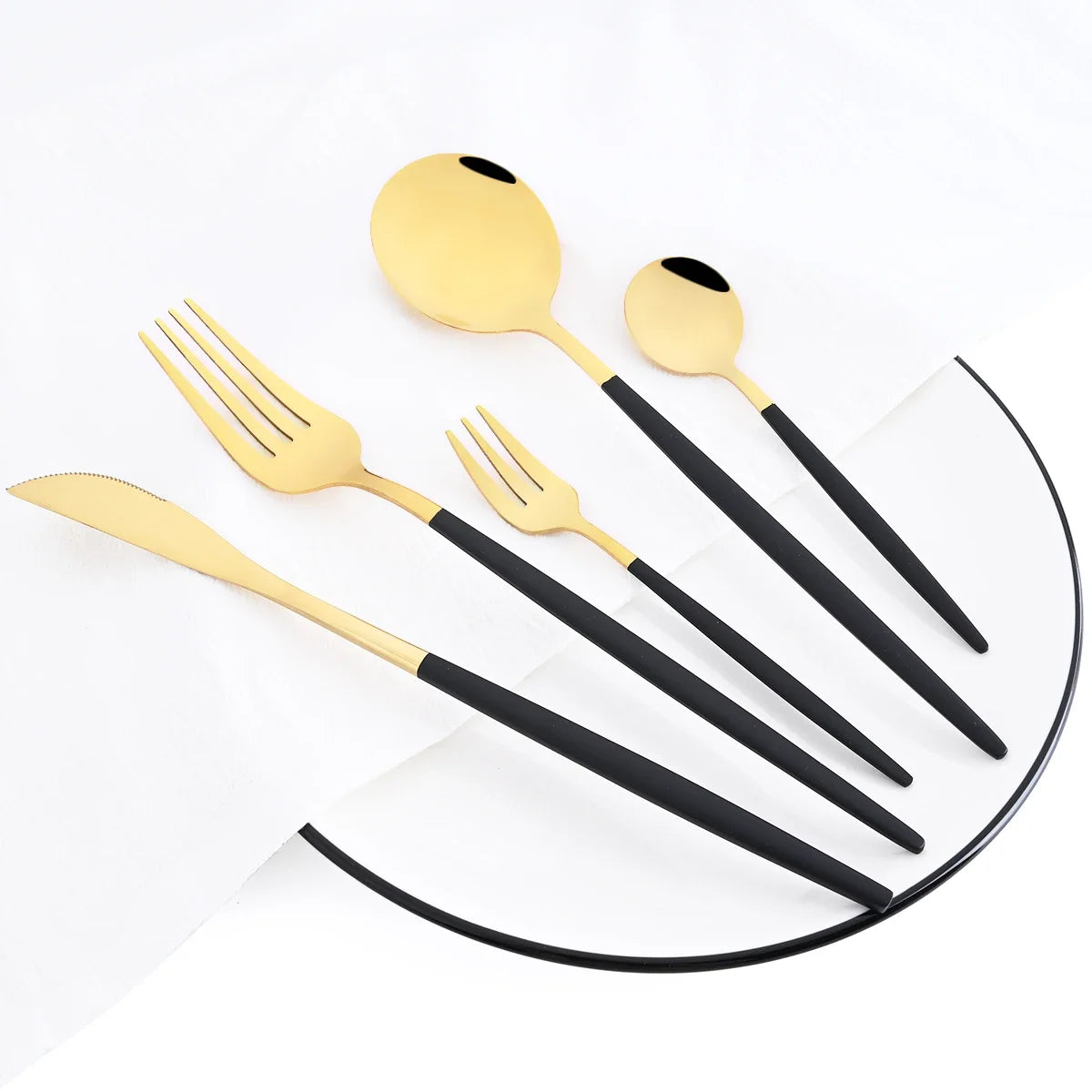 48pcs Black Gold Cutlery Set Knife Fork Coffee Spoon Dinnerware Stainless Steel Tableware Flatware Western Kitchen Silverware