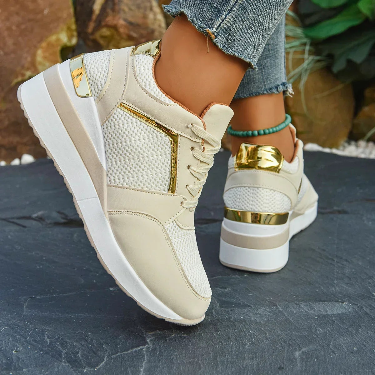 Women’s Rhinestone Sneakers – Fashion Lace-Up, Thick Sole & Non-Slip - Evallys.com