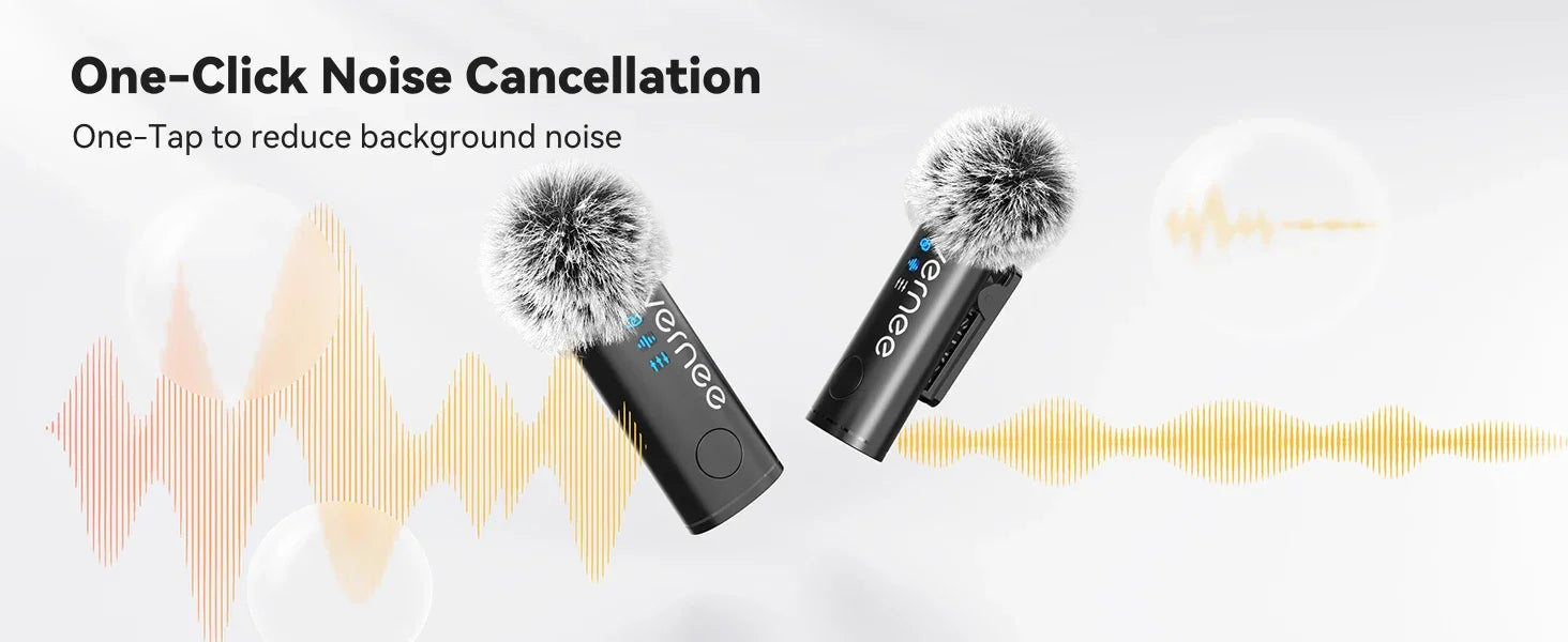 vernee V10 Wireless Lavalier Microphone 60M Noise Cancellation Vlog Short Video Recording Mini Mic for iPhone/Android - Evallys.com