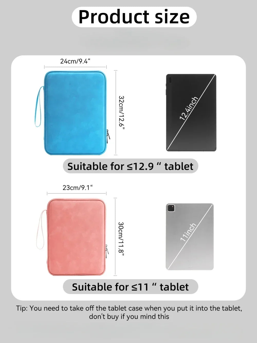 Tablet Sleeve Bag for iPad Pro 12.9 11 inch iPad 10th Air 5 4 3 10.9 10.2 inch 9th 8th 7th Generation Waterproof Zipper Pouch - Evallys.com