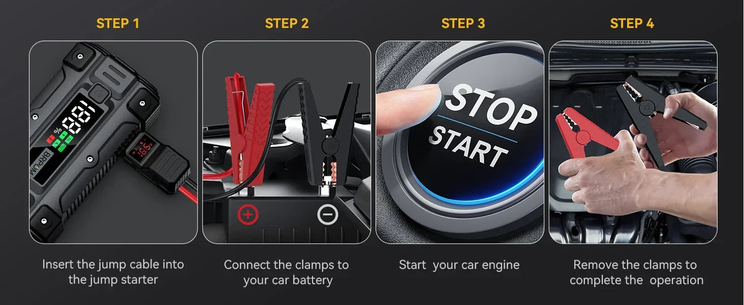 Car Jump Starter 3000A/4000A/5000A Battery Charger Emergency Power Bank Booster for 12V Gasoline and Diesel Vehicles Starting - Evallys.com