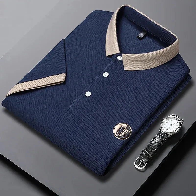 2024 Men's New Embroidered Cotton Business Leisure Short Sleeved POLO Shirt Fashion Short Sleeved Comfortable and Breathable Top - Evallys.com