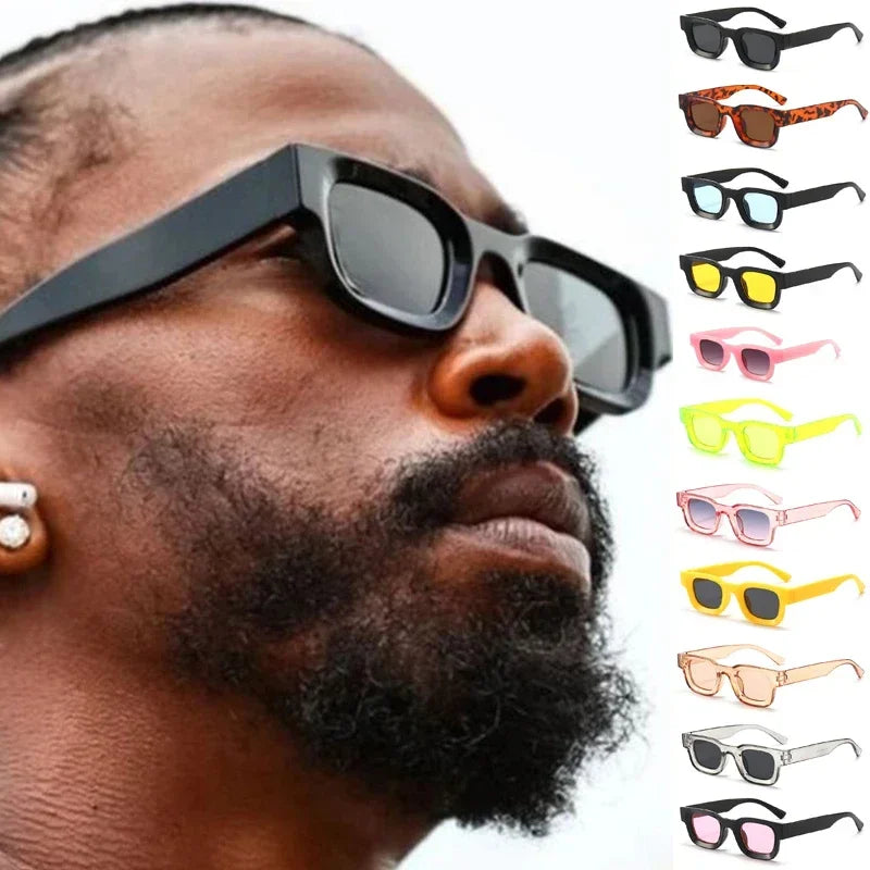 Small Sunglasses Rectangle Thick Frame Square Glasses Mens Black Blue Ladies Shades Uv400 Unisex Eyewears Womens fishing - Evallys.com
