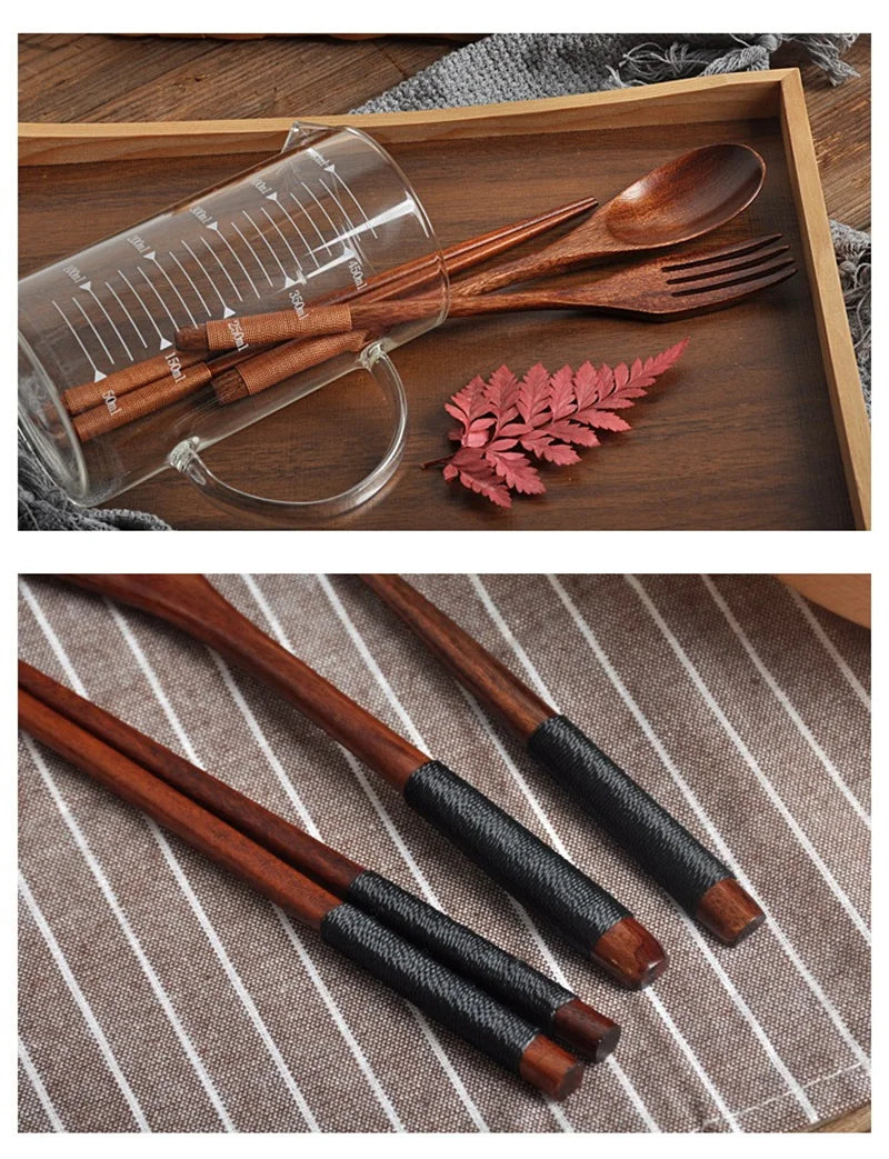 Japanese Wooden Spoon Fork Chopsticks Set Sushi Cutlery High Quality Eco-friendly Portable Tableware Set Kitchen Utensils Gifts