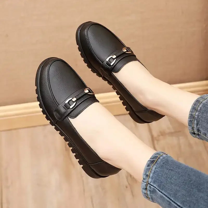 Women’s Round Toe Ballet Flats – Cute Low Heel Faux Leather Dress Shoes - Evallys.com