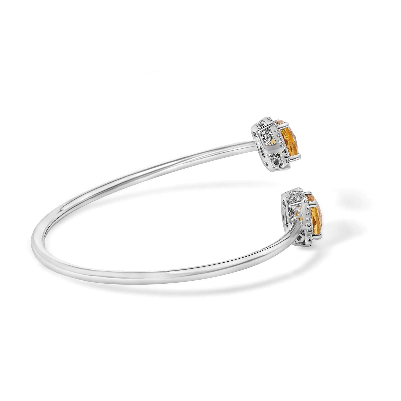 .925 Sterling Silver 8mm Cushion Cut Yellow Citrine Gemstone and Diamond Accent Split Bypass Bangle Bracelet (H-I Color, SI1-SI2 Clarity)  - Fits up to 7.75