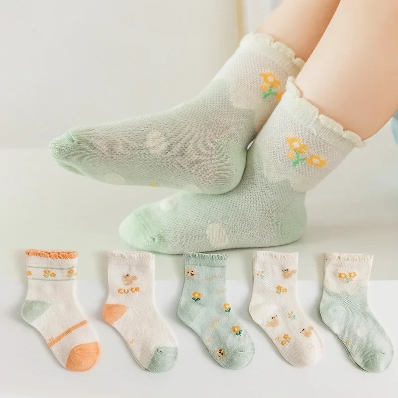 5 PAir Set Children Socks Summer Fishnet Boy Socks Spring Summer Thin Mesh Boat Socks Boys Girls Short Socks - Evallys.com