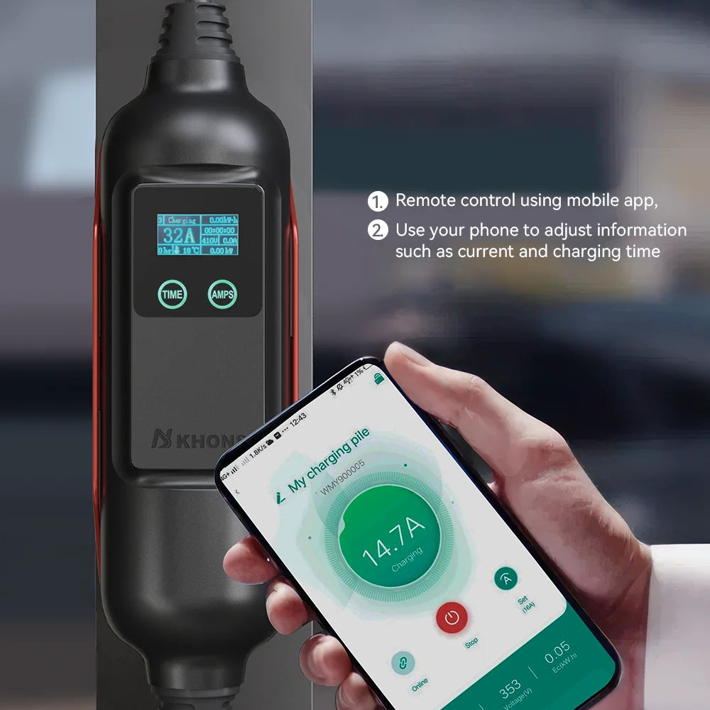 Khons EV Charger Level2 EV Charger 220V 7kW 32A Connector NEMA 14-50 Plug 16FT TPU Cable  WIFI/APP For Models 3/Y/S/X