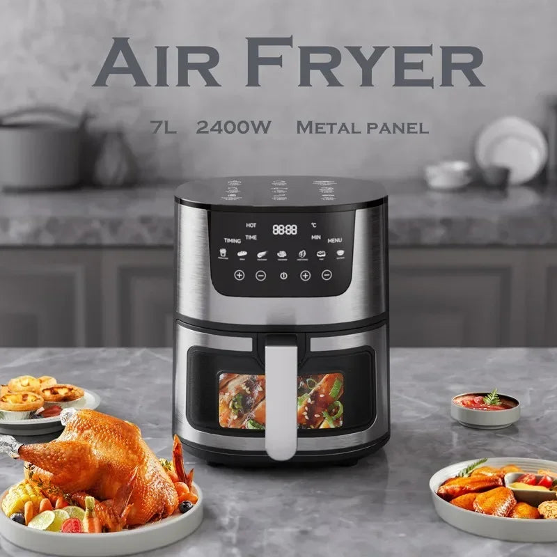 7L Electric Air Fryer Smart Multi-function Hot Convection Oven Deep Fryer Without Oil LED Touch Control 1400W Visible Window - Evallys.com