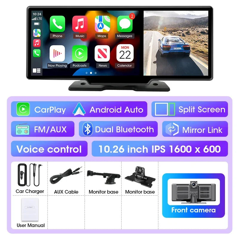 11.26 inch Car DVR 4K Dash Cam Dual Lens Wireless Carplay & Android Auto Video Recorder Monitor GPS Navigation 5G Wifi FM AUX - Evallys.com