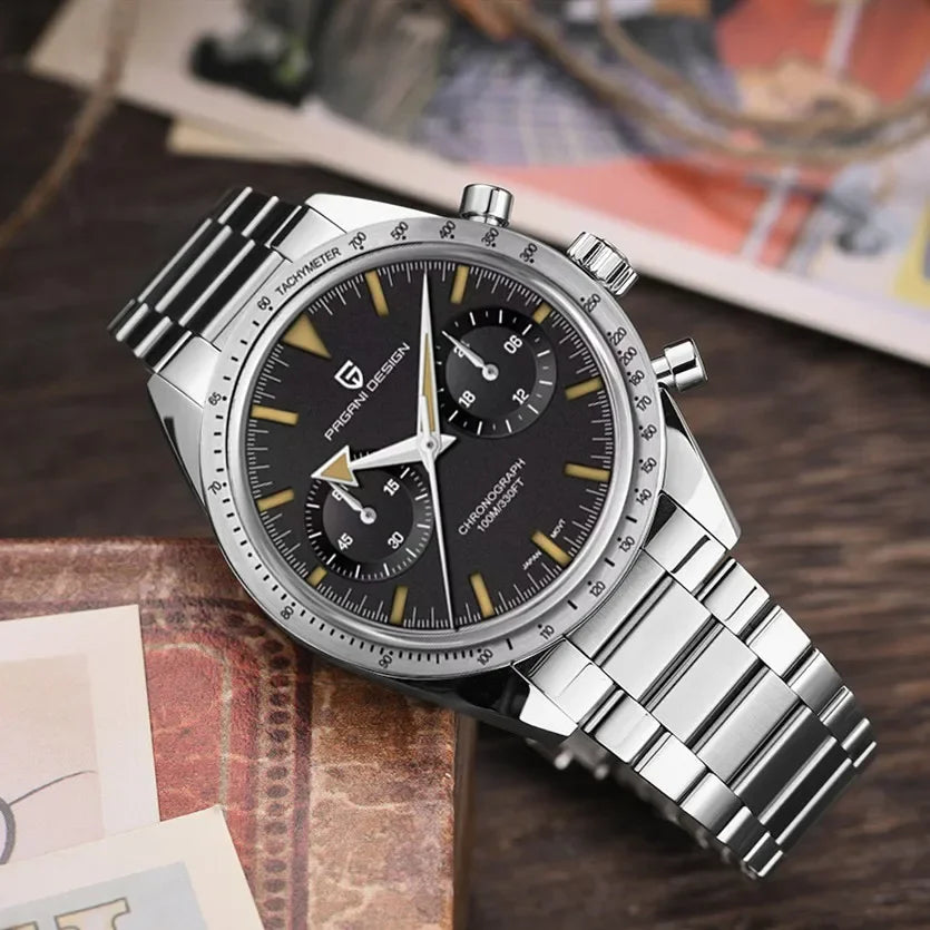 2024 New PAGANI DESIGN Retro Mens Watches Moon Quartz Watch For Men Speed Sports Chronograph AR Sapphire VK64 Clock Reloj Hombre - Evallys.com