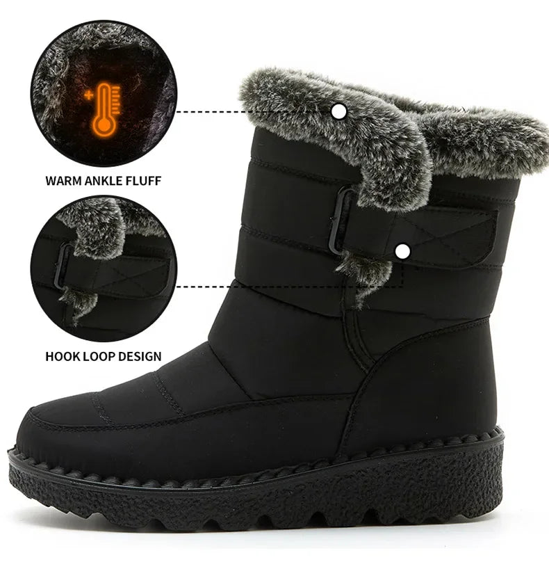 Women's Boots 2024 Trend Winter Shoes For Woman Winter Boots Ankle Low Heels Botas Mujer Waterproof Snow Boots With Fur Shoes - Evallys.com