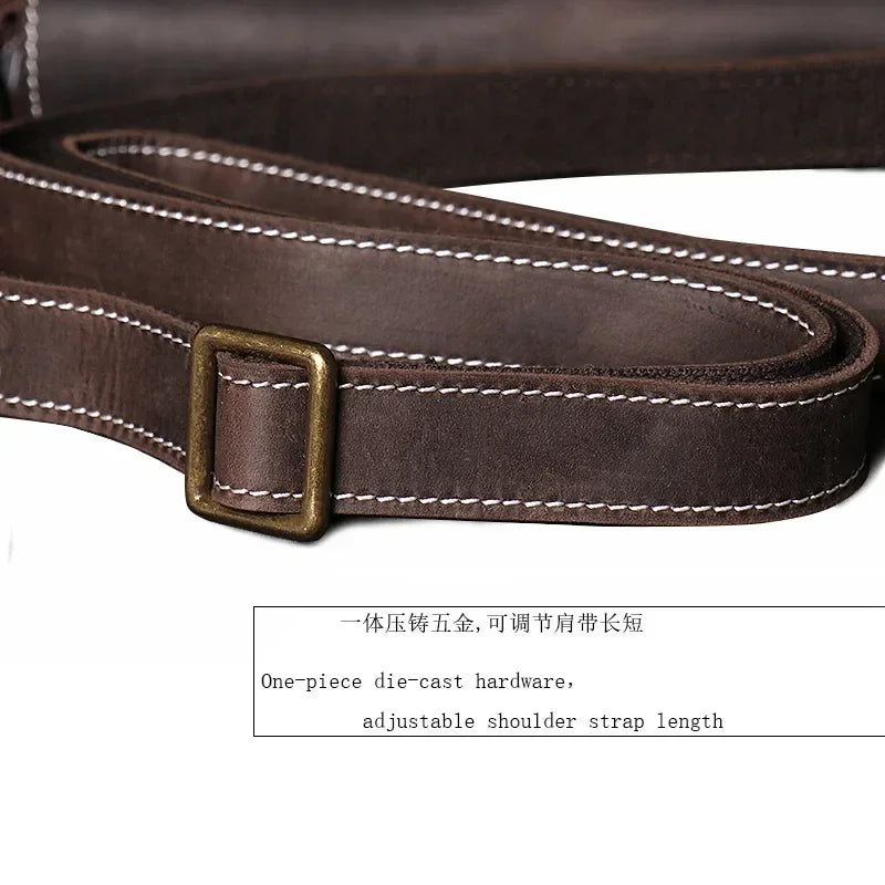 Crazy Horse Leather Men's Shoulder Bag Genuine Leather Small Bag Crossbody Cowhide Bag for Man High Quality Men Satchel Bags - Evallys.com
