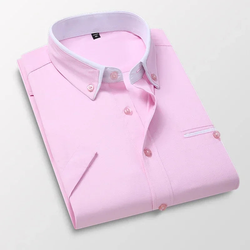 TFETTER Summer Business Shirt Men Short Sleeves Button Up Shirt Turn-down Collar Casual Shirts Mens Clothing Plus Size 5XL - Evallys.com