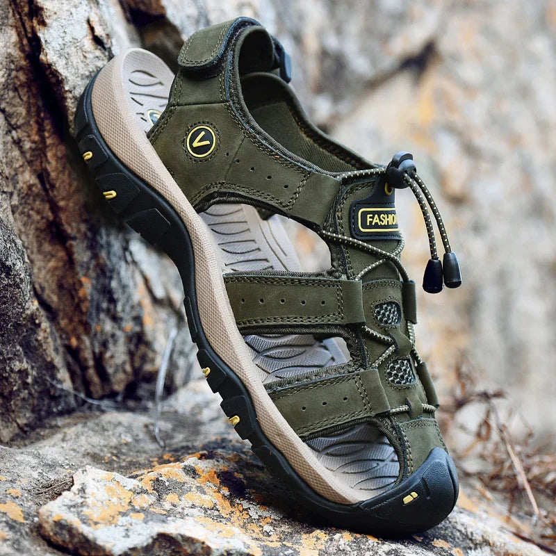 Men’s Genuine Leather Summer Sandals – Casual Outdoor Beach Shoes - Evallys.com
