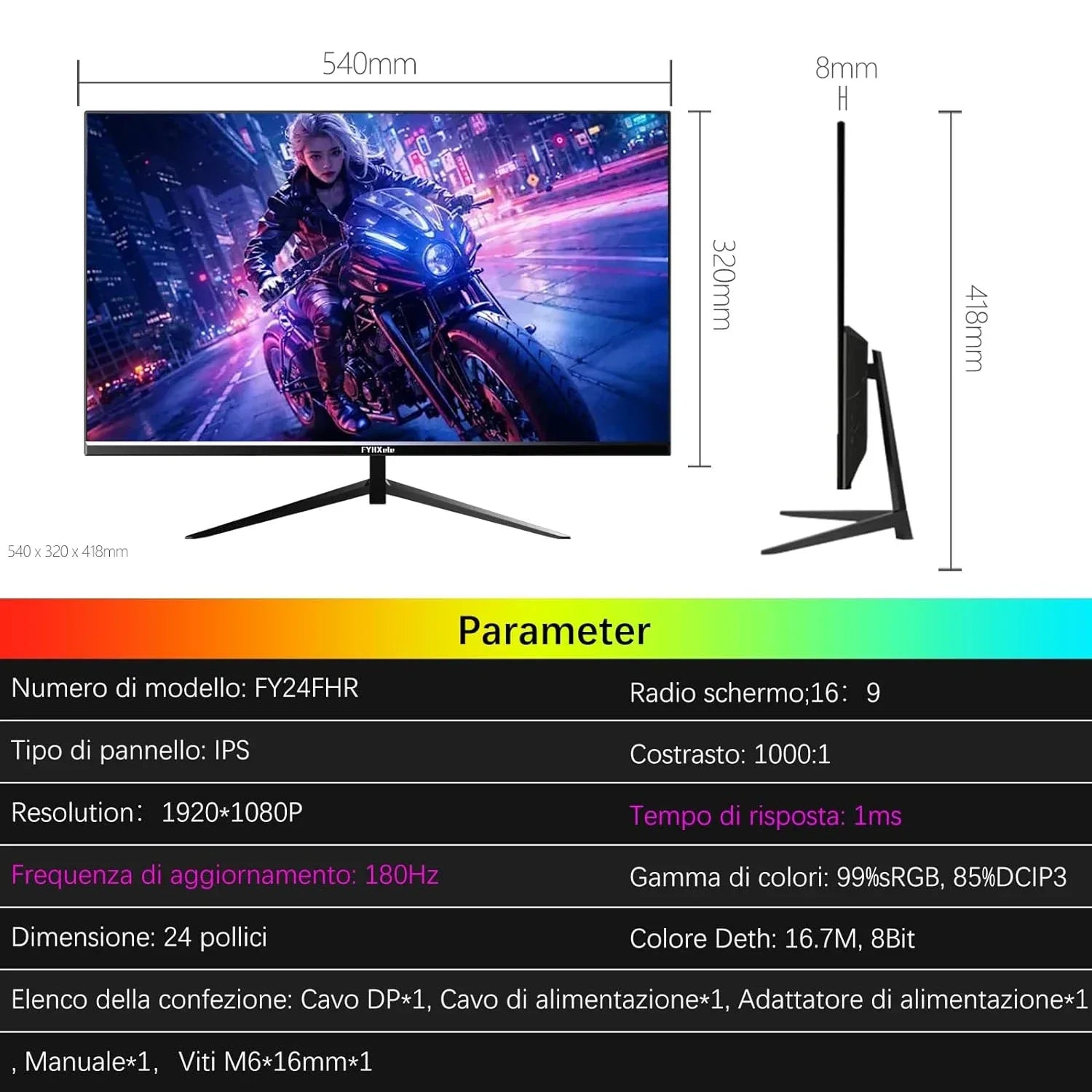 FYHXele 24Inch 180Hz Gaming Monitor 1K FHD Computer Display 1ms Response Time Eye Care Screen LCD Support HDR G-Sync VESA - Evallys.com