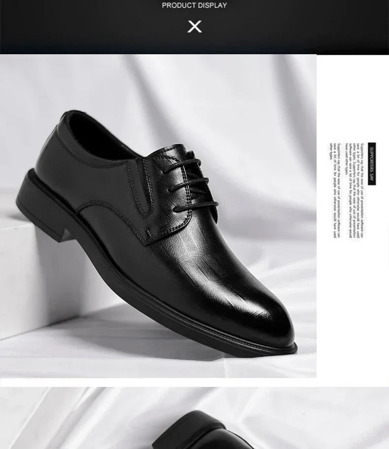 3/6/8 CM Elevator Shoes Men Dress Shoes Black Soft Leather Men Heighten Formal Shoes Casual Business Men Oxfords Suit Shoes - Evallys.com
