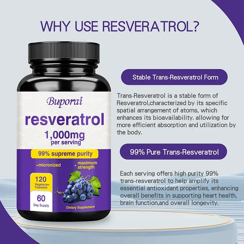 Resveratrol Supplement – Anti-Aging, Heart & Joint Support Capsules