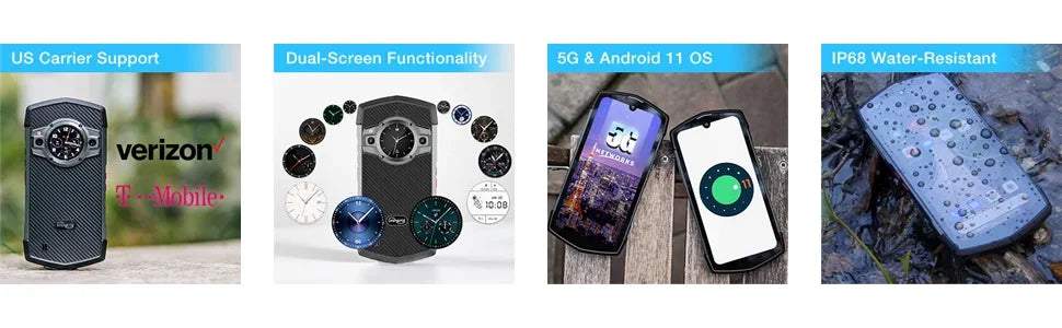 Unihertz Tick Tock 5G Rugged Smartphone Android 128GB 48MP Camera Cellphone 6000mAh Phone with Dual-Screen IP 68 Waterproof - Evallys.com