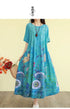 Retro Cotton Linen Dress – Summer Print Loose Long Maxi Dress - Evallys.com
