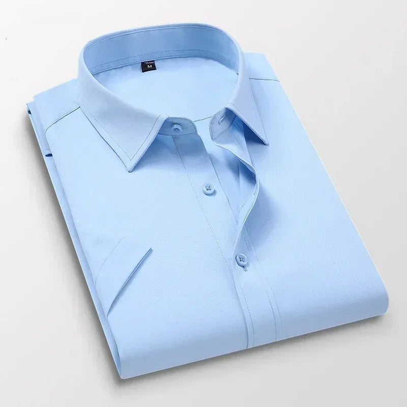 White Short-sleeved Shirt Men's Summer New Solid Color Ice Silk Thin Business Formal Casual Office No-iron Shirt Large Size 5XL - Evallys.com