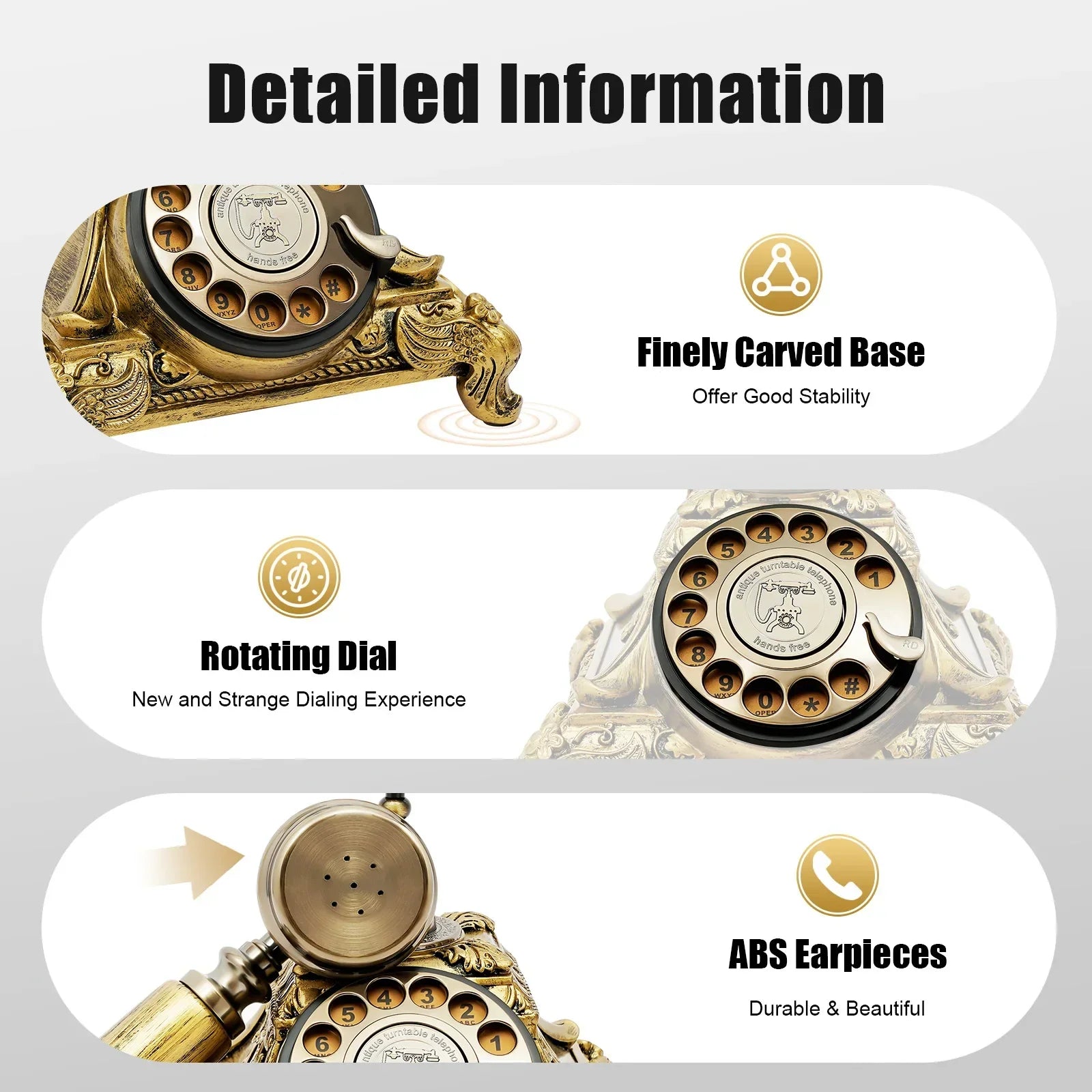 Vintage Telephone, Rotary Dial Desk Phone, Charge Through Telephone Line, Redial Noise-Canceling for Wedding Decorative Art - Evallys.com