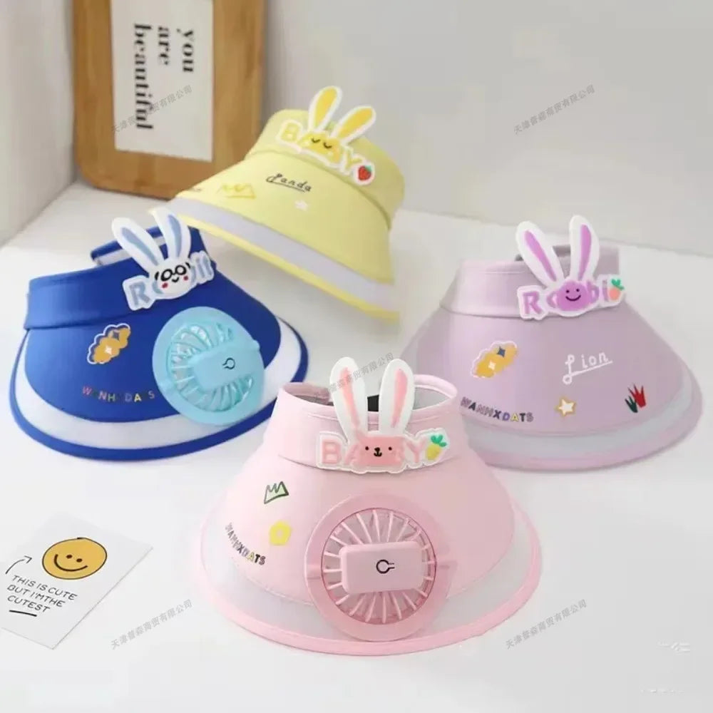 USB Rechargeable Sun Hat with Built-in Fan Children's Summer Adjustable Fan Cap Sunscreen Hat Kids Outdoor Sunshade Accessories - Evallys.com