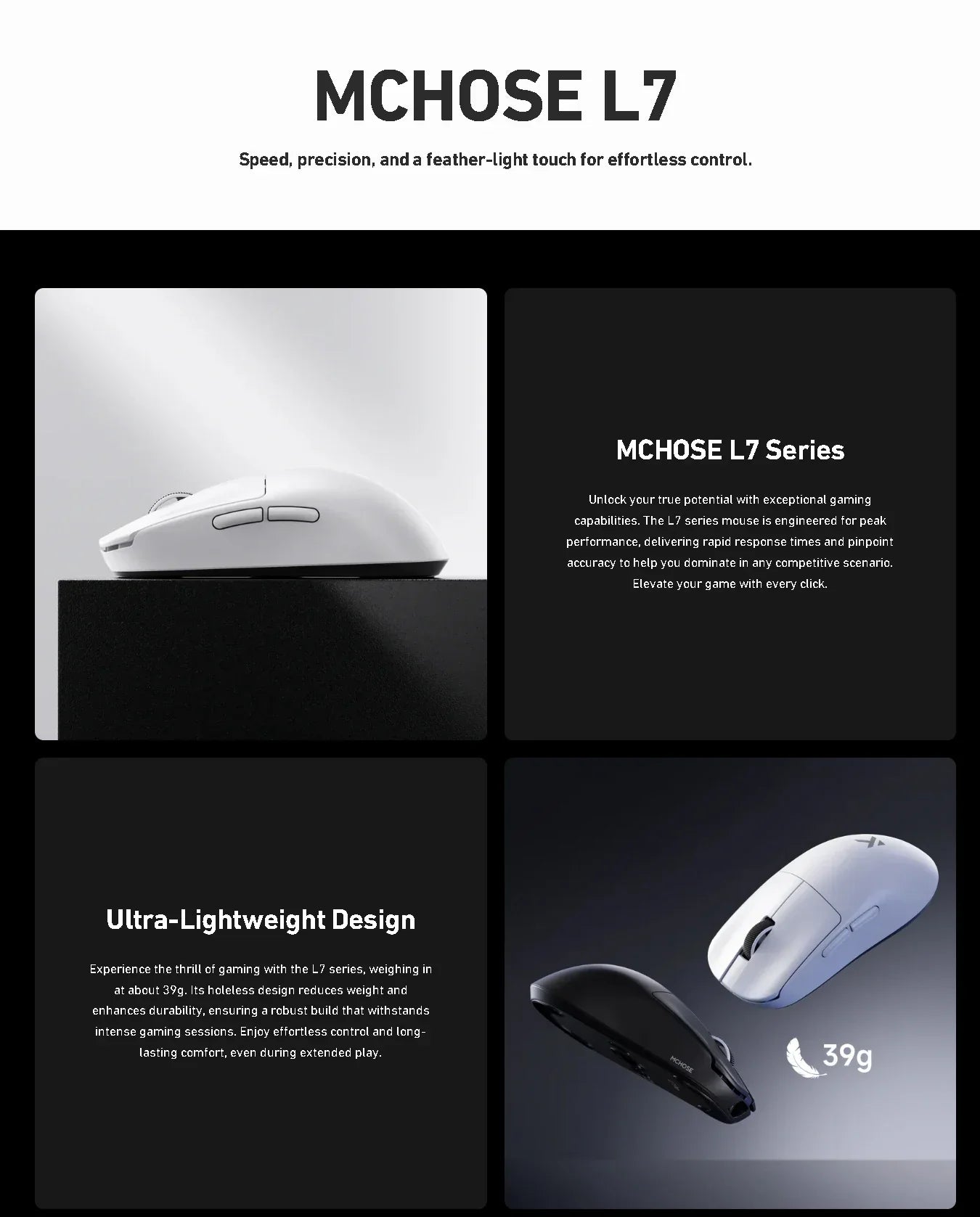 Official MCHOSE L7 Ultra Wireless Gaming Mouse PAW3950 E-Sport Sensor Realtek Flagship Master TOPSPEED 8K Polling Rate 39g Mice - Evallys.com