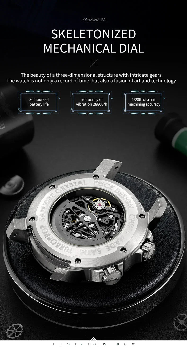 FEICE 2025 new double-sided skeleton trend men's automatic mechanical watch luminous waterproof-FM511 - Evallys.com