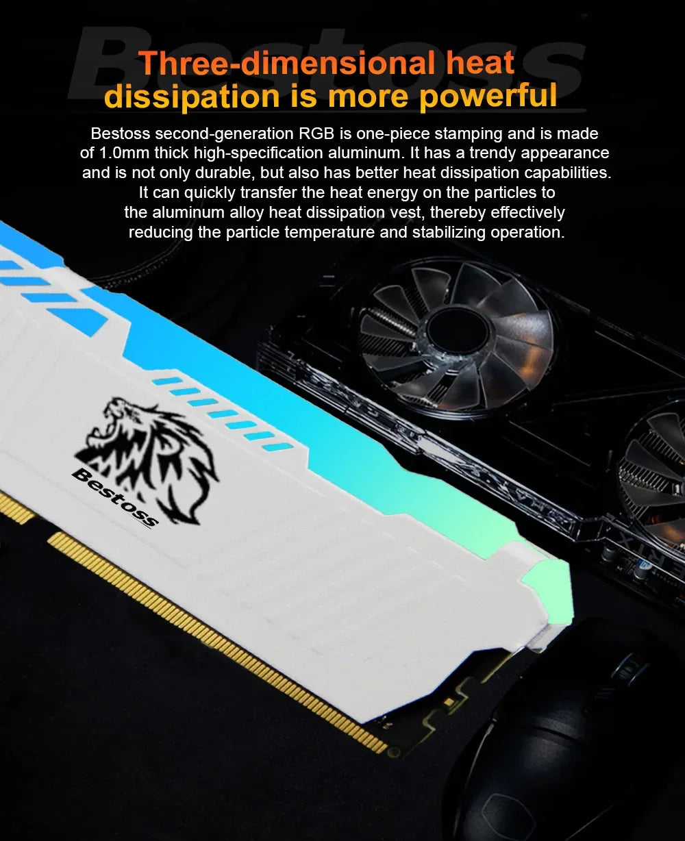 Bestoss Memoria RAM DDR4 RGB 8GB 16B 32GB 3200MHz DIMM RAM Desktop Memory Gaming High Performance - Evallys.com