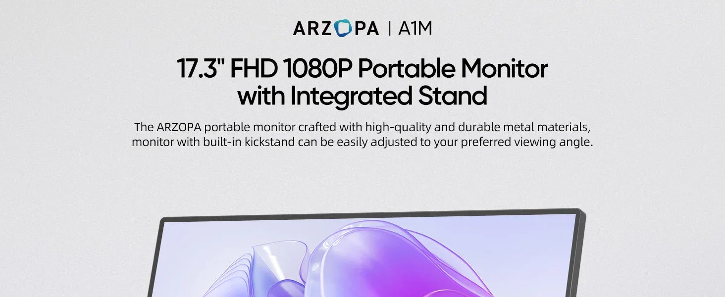 ARZOPA Portable Monitor 17.3'' 1080P HDR IPS Kickstand Speakers for PC Mac Phone Xbox Switch PS HDMI USB External Laptop Screen - Evallys.com