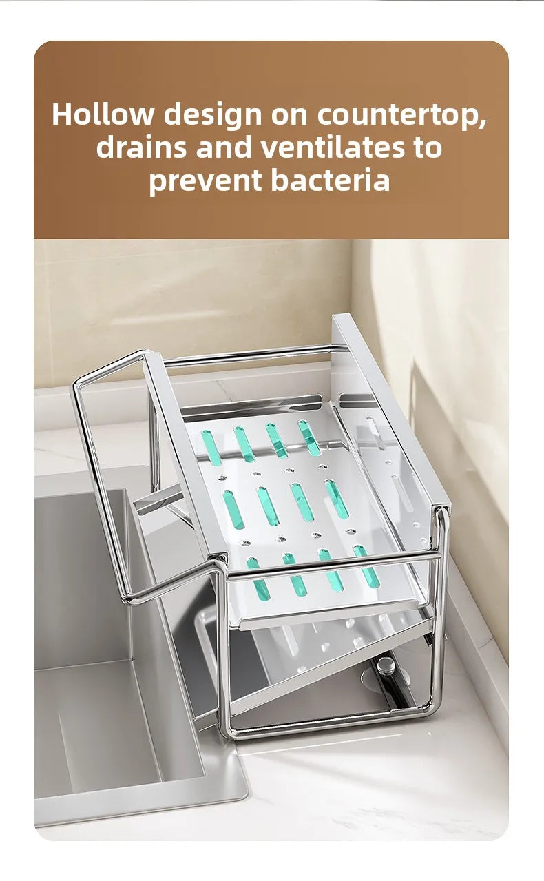 Stainless steel sponge rack sink drain rack Multifunctional countertop rag storage rack Sponge storage rack kitchen supplies