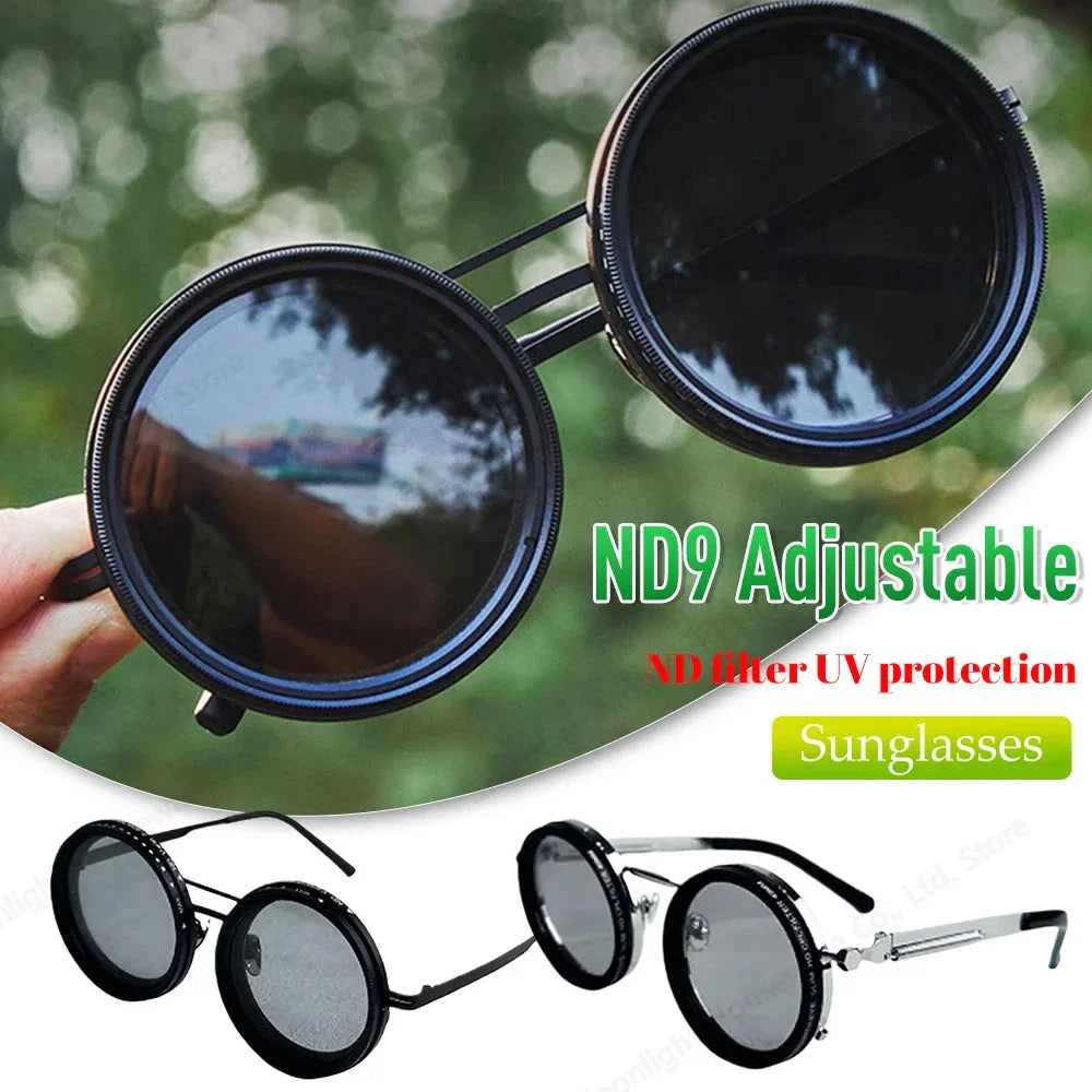ND9 adjustable dimming sunglasses Retro Punk round men's outdoor fishing UV400 polarized driving sunglasses for Driving Fishing - Evallys.com