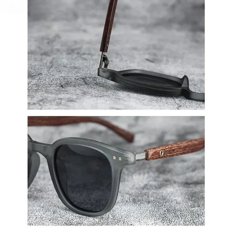 Sunglasses for Men Women's Trendy Retro Wood Grain Polarized UV Protection Eyewear Cycling Outdoor Street Photography - Evallys.com