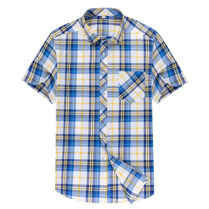 High Quality Men's Plaid Short Sleeve Shirts Business Casual Striped Turn-Down Collar Summer Man Shirt - Evallys.com