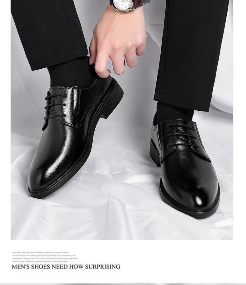 3/6/8 CM Elevator Shoes Men Dress Shoes Black Soft Leather Men Heighten Formal Shoes Casual Business Men Oxfords Suit Shoes - Evallys.com