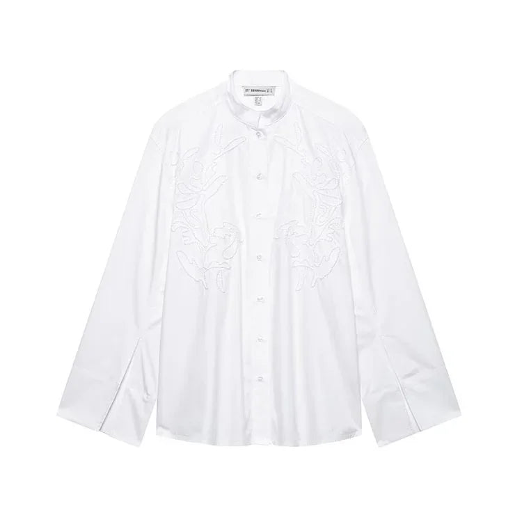 HipSeam Embroidery Shirt – Elegant Women’s Casual Long Sleeve Blouse - Evallys.com