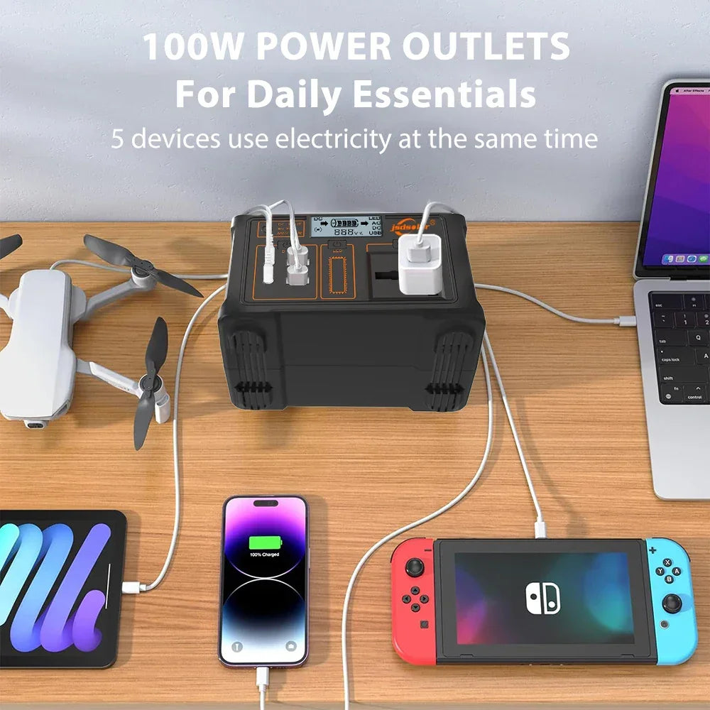 100W Portable Power Station 220V/110V Solar Generator Outdoor Emergency Mobile Power Bank 24000mAh LiFePO4 For Camping Power LED - Evallys.com