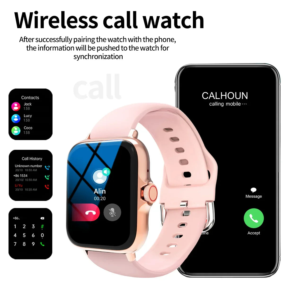 Hot Smart watch, wireless call/wireless music, message reminder,custom dial wallpaper and other functions, unisex - Evallys.com