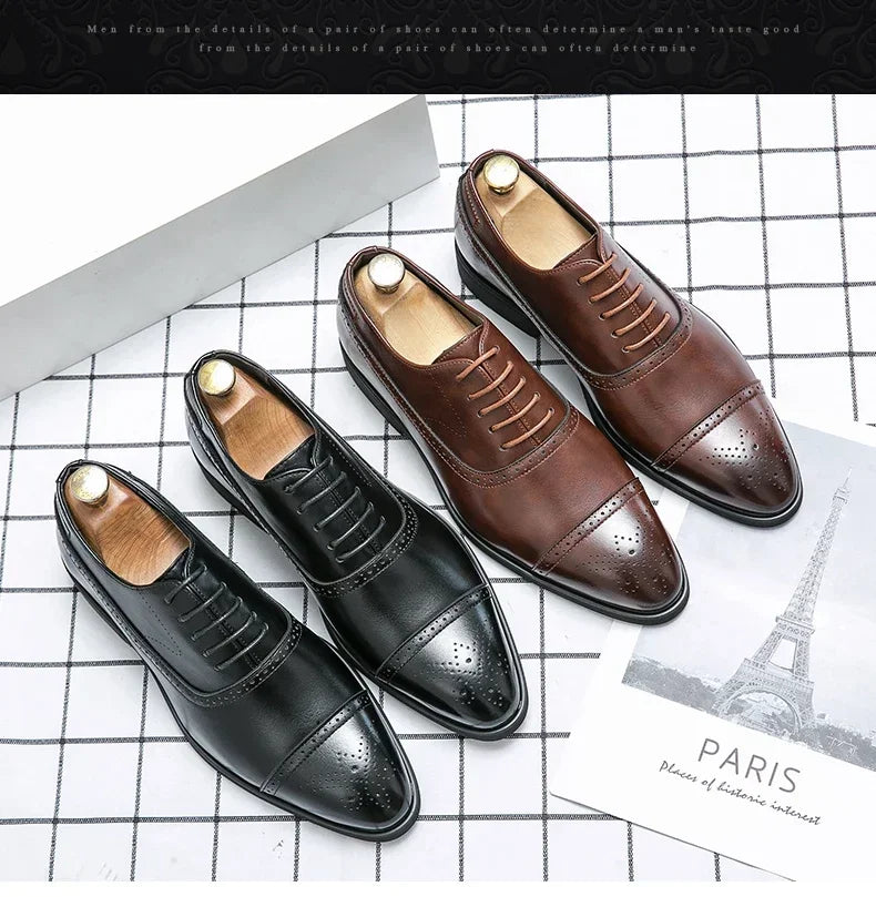 Men's Formal Shoes Red Sole Fashion Business Casual Party Banquet Daily Retro Carved Lace-up Brogue Dress Wedding Shoes Size 48 - Evallys.com